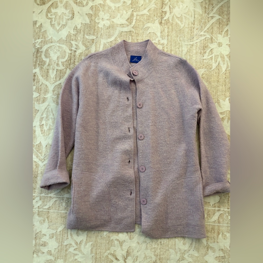JH Collectibles Light Purple Lavender Women's Cardigan Sweater Size L 100% Wool